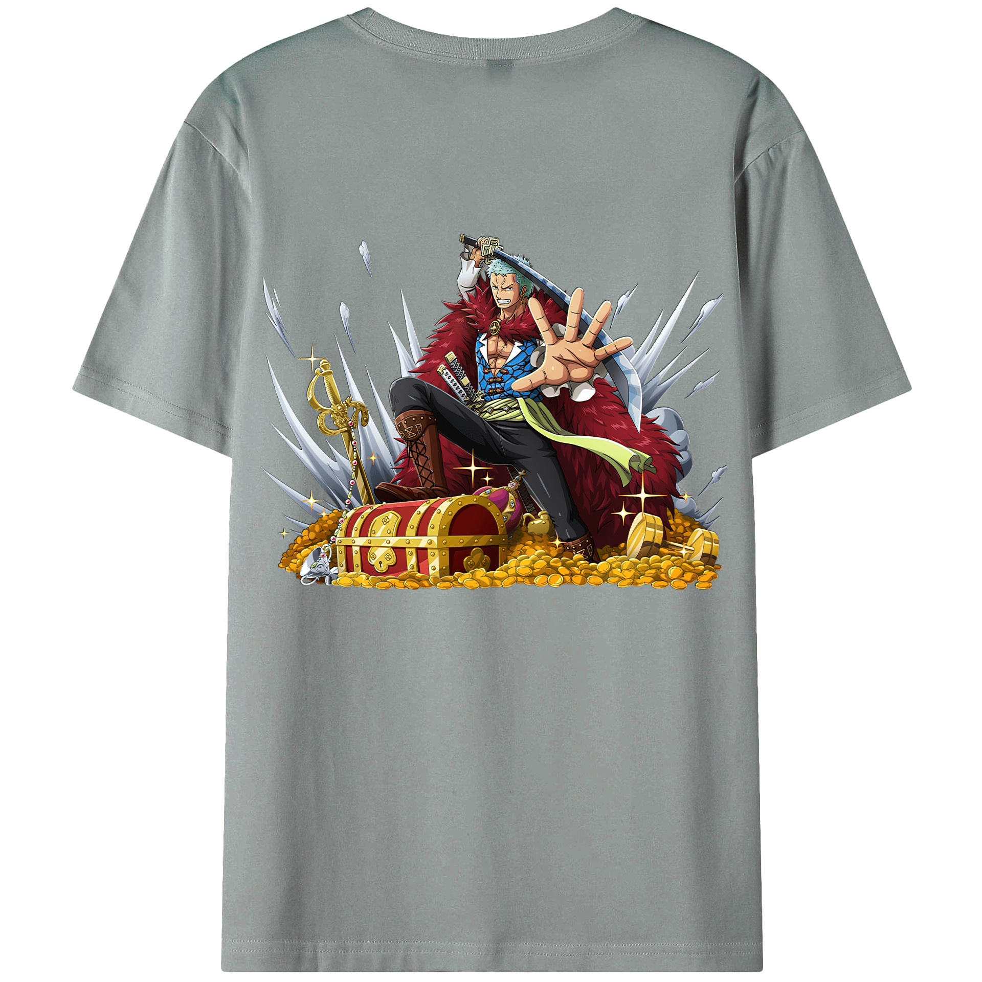 ワンピース ロロノア・ゾロ ONE PIECE Roronoa Zoro 綿100％ メンズ半袖Tシャツ（バックプリント） 通気性